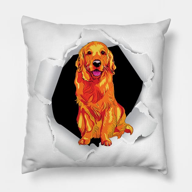 Golden Retriever In Your Heart Torn Shirt - Funny Golden Retriever Pillow by RRADesign