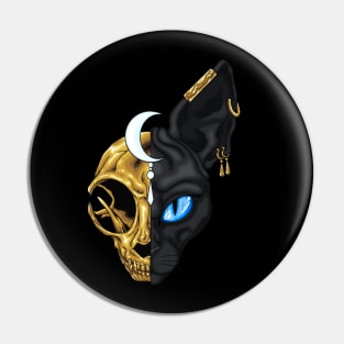 Black sphinx cat with golden skull Pin