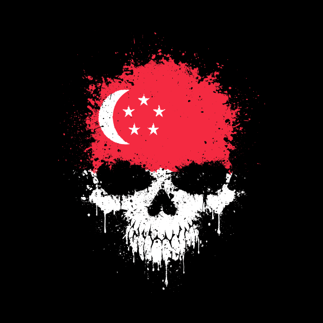 Chaotic Singapore Flag Splatter Skull by jeffbartels