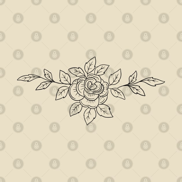 Rose tattoo Line art Design of Rose and Leaves by Squeeb Creative