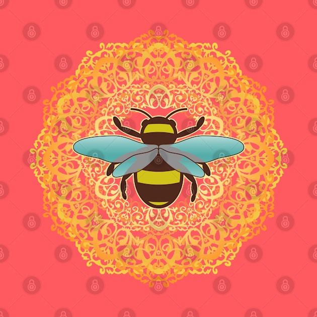 Honey Bee on abstract flower by BeyondGraphic