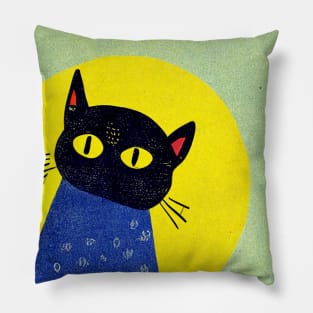 Got Chicken Cat Retro Poster Vintage Art Cat Wall Green Yellow Illustration Pillow