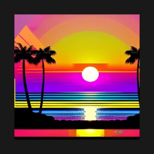 RetroWave 80s Sunset Beach 51 T-Shirt