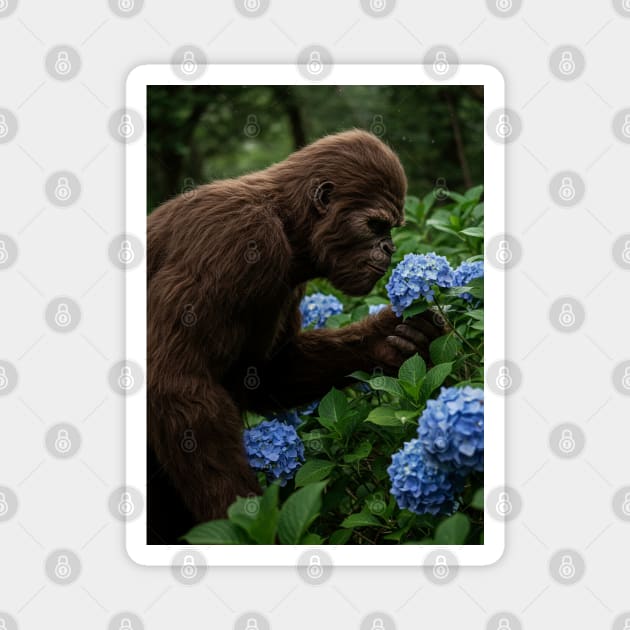 Bigfoot & Blue Hydrangea With Leaves Magnet by Megadorim
