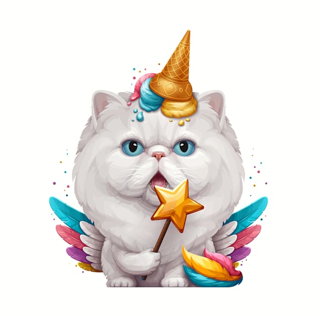 White Persian Cat Ice Cream Unicorn by stonemask