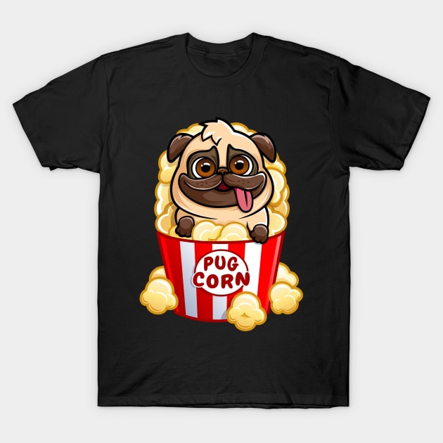 T-Shirt, Pug Corn, Cute Dog In Popcorn, Funny Puppy T-Shirt, Pug Corn, Cute Dog In Popcorn, Funny Puppy