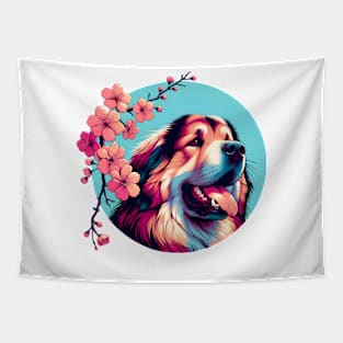Tibetan Mastiff Blooms in Spring's Cherry Blossoms Tapestry