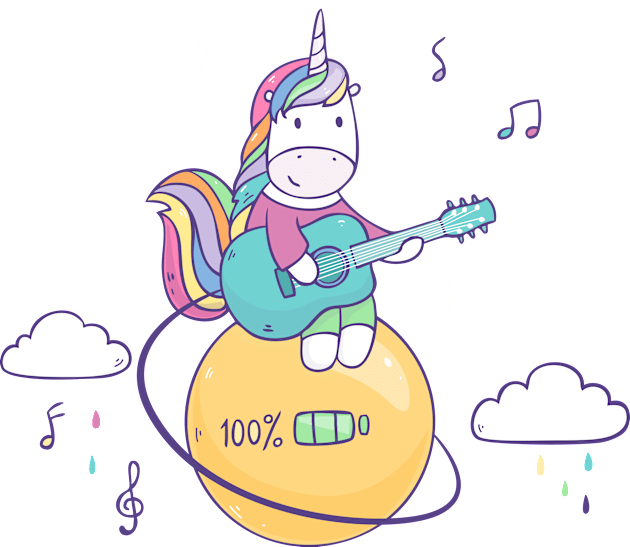 Unicorn guitar player Kids T-Shirt by Olya Yatsenko