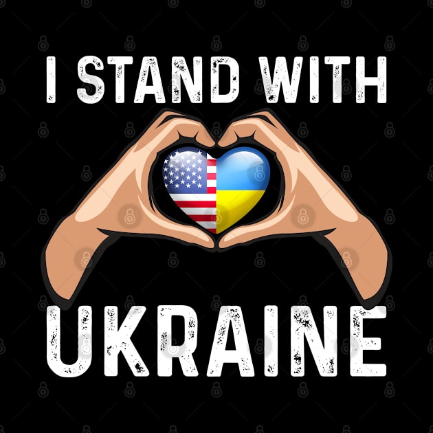 I Stand With Ukraine USA and Ukraine Flags Holding Hands by BramCrye