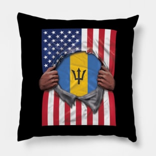 Barbados Flag American Flag Ripped - Gift for Barbadian From Barbados Pillow