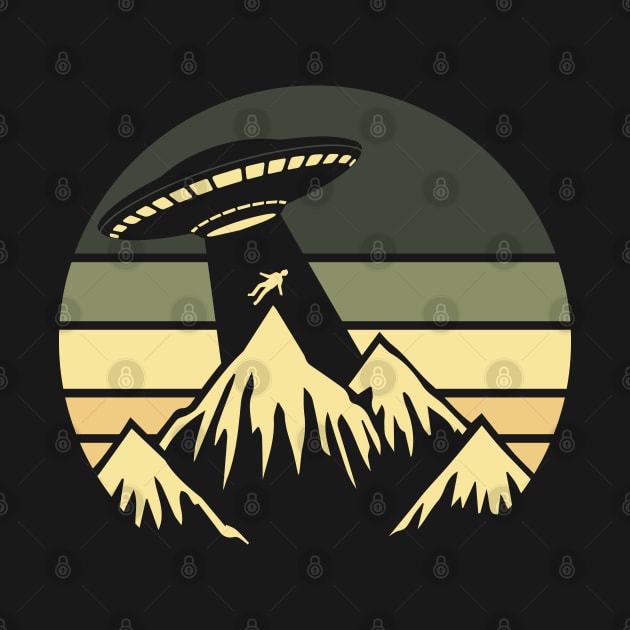 Retro vintage alien ufo mountains by Dylante