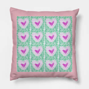 Heart pattern  with purple and green colors filled with lines Pillow