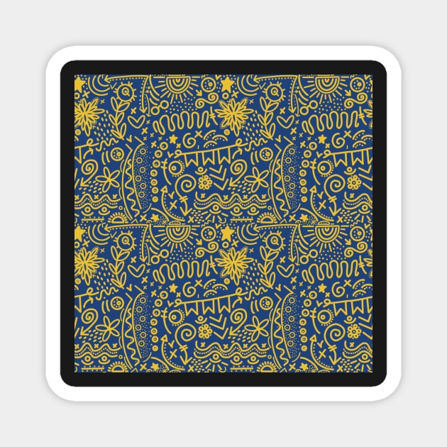 Yellow & Blue Bohemian Doodle Magnet by LouBlakeyDesign