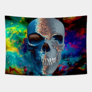 Skull in vivid space Tapestry