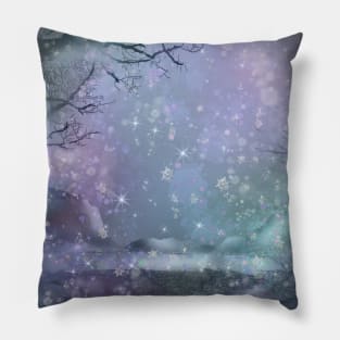 snowfall at the edge of the dark forest Pillow