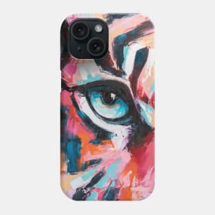 Black Water Tiger. Animal painting big eyes close up canvas art. Beautiful wild tiger head portrait painting. Phone Case