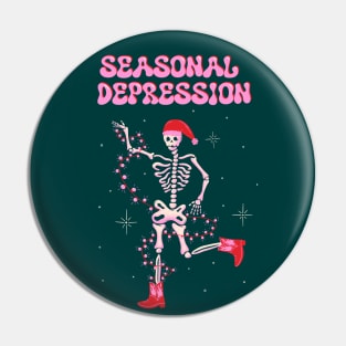 Seasonal Depression xmas art, Dancing skeleton in santa hat Christmas illustration Pin