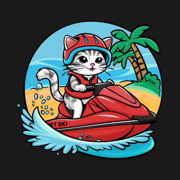 Cute Cat Jet Skiing Summer Gift by GrafiqueDynasty