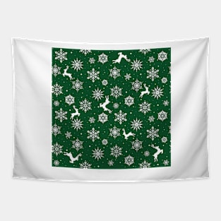 Christmas Reindeers Snowflakes Green Tapestry