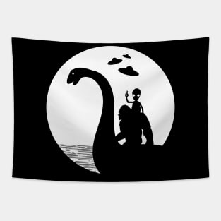 Bigfoot Riding Loch Ness Monster Tapestry