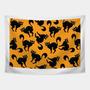 Funny Halloween Black Cat Tapestry