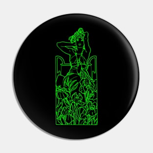 Alphonse Mucha Amethyste Green Neon Pin