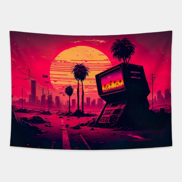 Old Arcade Machine Chilling Under Synthwave Sun Tapestry by Nightarcade
