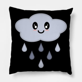 Kawaii Cute Happy Rain Cloud in Black Pillow