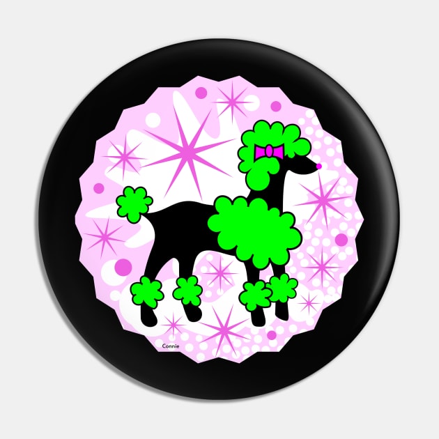Funny Poodle with Green Hairdo Pin by Designs by Connie