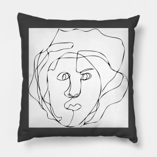 Blind contour drawing portrait Pillow