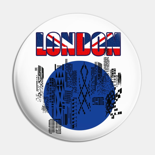 London, London Skyline Design with Sleek Outline and Flag Title Pin by Lighttera