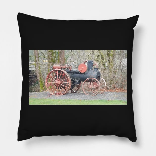 vintage Vernonia Christmas old fashioned steam tractor Pillow by DlmtleArt