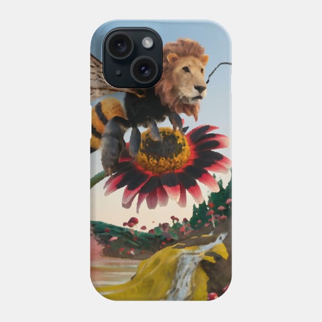 AI generated lion bee on daisy Phone Case by Catbrat