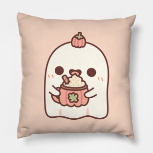 Cute Ghost Loves Pumpkin Spice Latte Funny Pillow