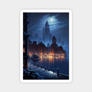 Cityscape at Night - Oil paint Magnet