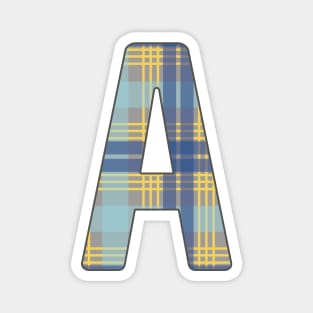 Monogram Letter A, Blue, Yellow and Grey Scottish Tartan Style Typography Design Magnet