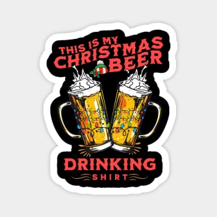 This Is My Christmas Beer Drinking Shirt Funny Christmas Lights Santa Hat Xmas Holiday Magnet