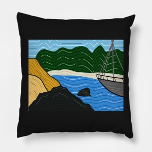 Carolina Beach North Carolina Abstract Landscape Lineart Pillow