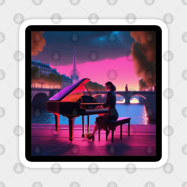 A Female Pianist Playing The Piano Near The River Seine In Paris Magnet by Musical Art By Andrew