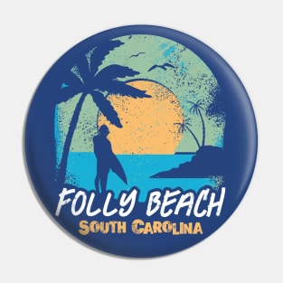 Retro Sunset Folly Beach South Carolina Surfing // Retro Carolina Beach Pin