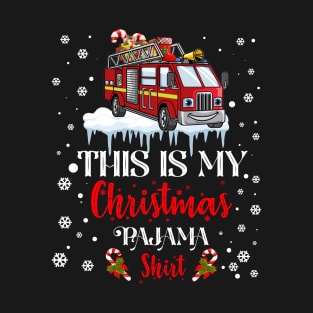 Firefighter Truck This Is My Christmas Pajama Light Xmas T-Shirt