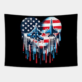 Fighter Jet Airplane American Flag Heart 4Th Of July Tapestry