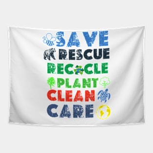 Save Bees Rescue Animals Recycle Plastict Earth Day 2024 Tapestry