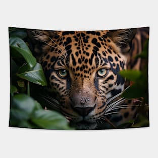 Jaguar Blue Eyes in Jungle Rainforest Beautiful Animal Tapestry