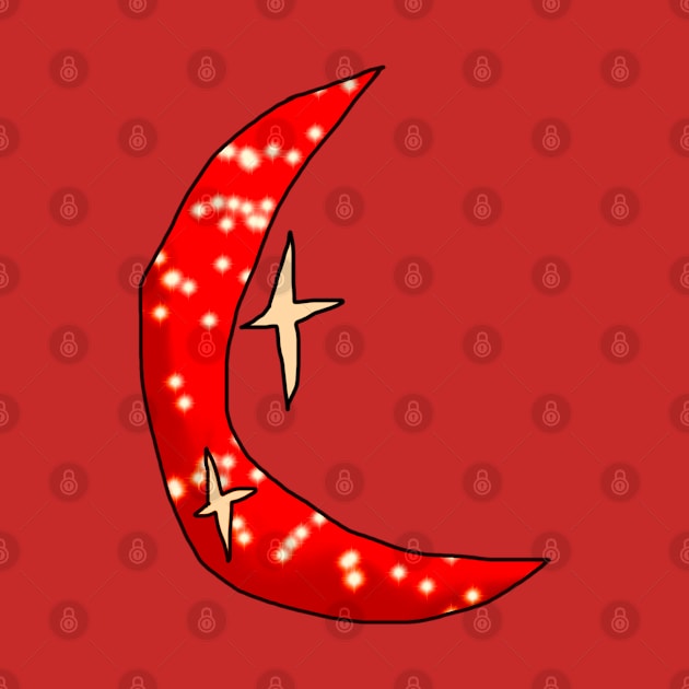 Crescent Red Sparkly Moon by Usagicollection