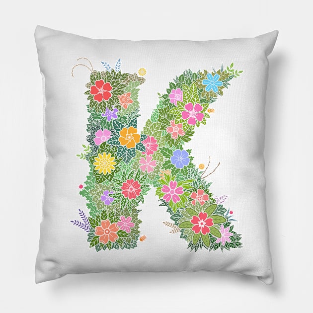 "K" Floral Letter Monogram Pillow by birthflower