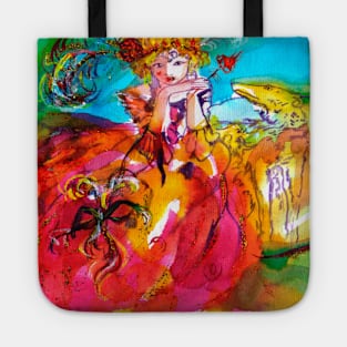 MIRANDOLINA Romantic Woman With Mask And Dog,Venetian Masquerade Tote