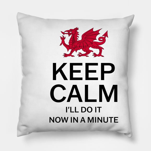 Keep Calm I'll Do It Now In A Minute Pillow by Jesabee Designs