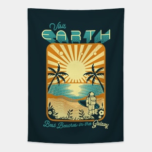 Astronaut Visit Earth Minimalist Surf Design by Tobe Fonseca Tapestry