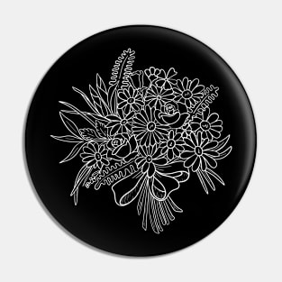 White Lineart Bouquet Pin